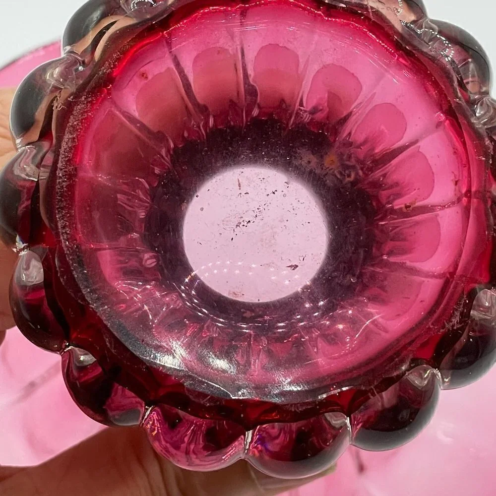 Pink Cranberry Vintage Jack In The Pulpit Floral Studio Art Glass Vase